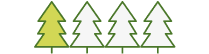 Illustration of four trees, one filled green.