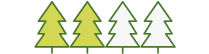 Illustration of four trees, two filled green.