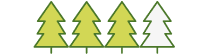 Illustration of four trees, three filled green.